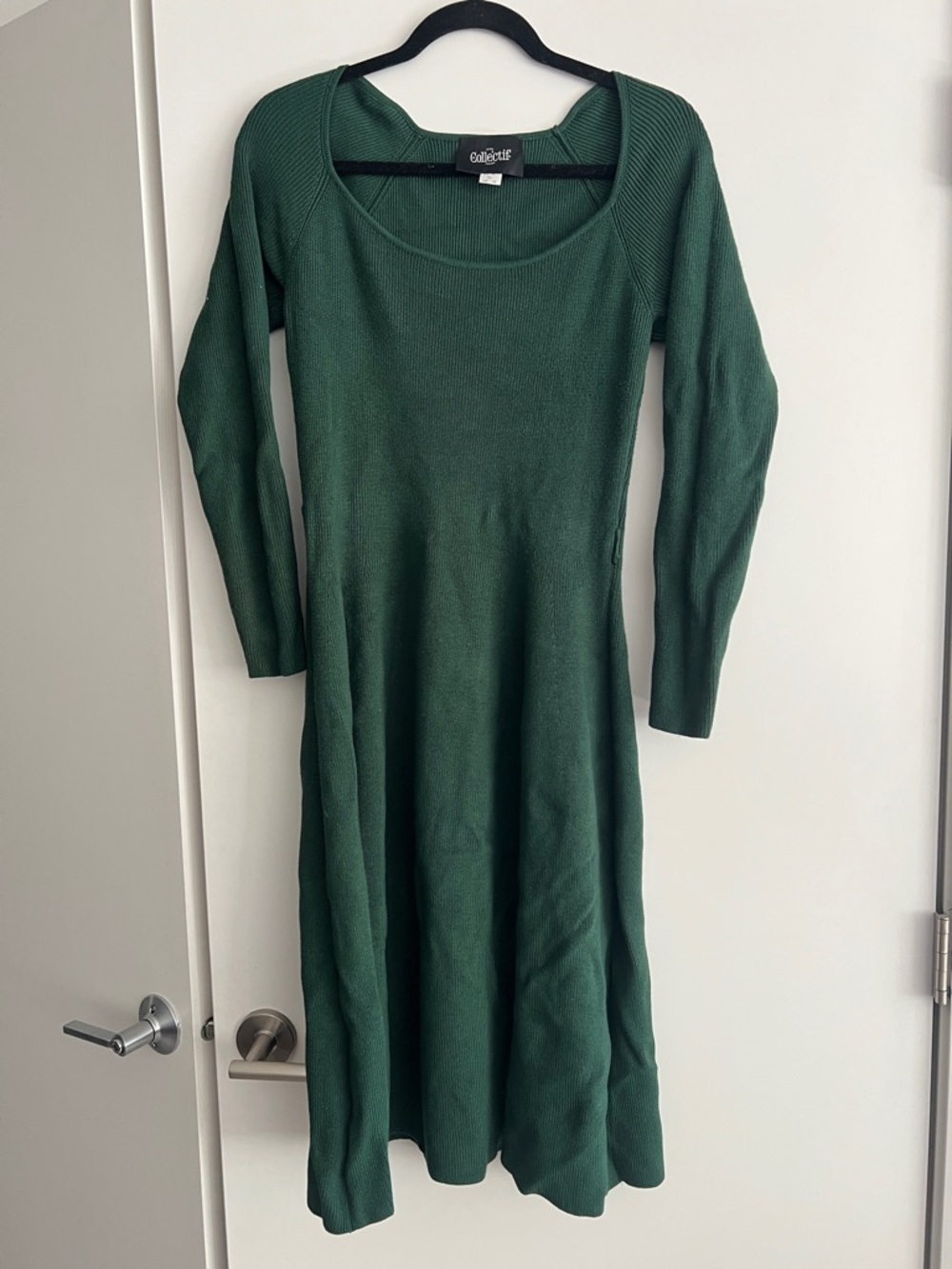 Collectif Deep Green Long Sleeve Fit-and-Flare Knit Dress